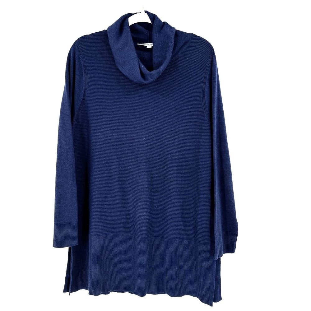 Adrienne Vittadini Cowl Neck Tunic Sweater Women's XXL‎ Blue Ribbed Winter Ski
